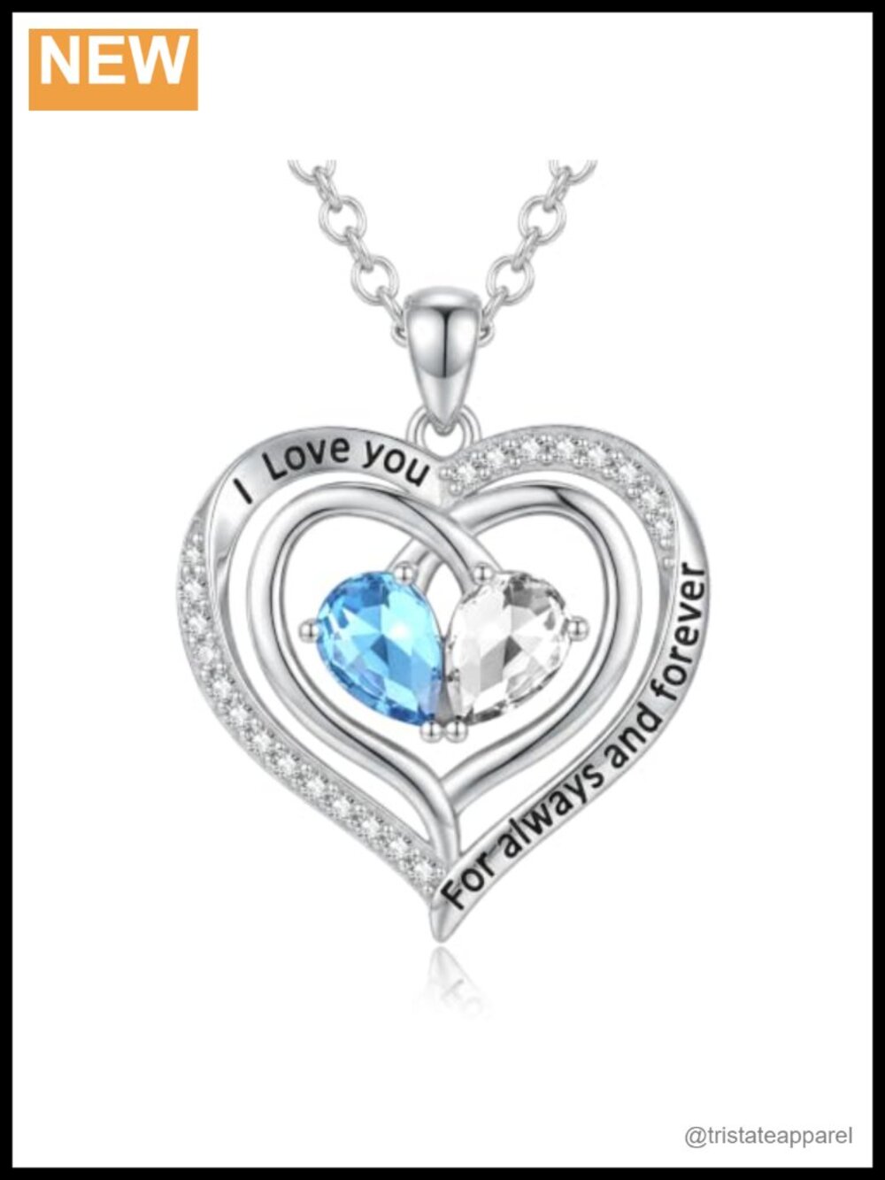 Double Birthstone Heart Necklace 925 Sterling Silver Pendant